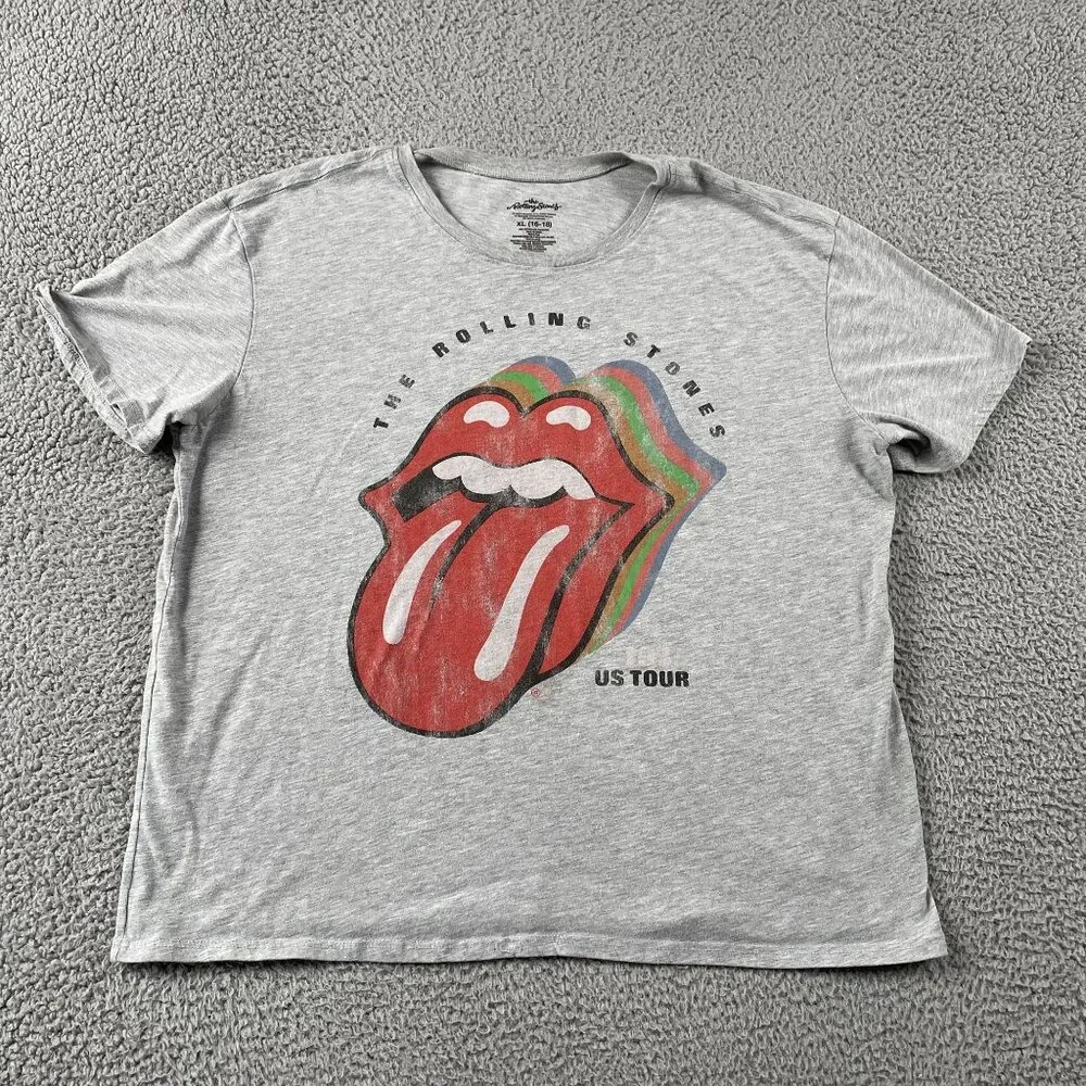 the Rolling Stones‎ 1975 Tour T-Shirt Womens XL Grey Band Tee (Reprint)